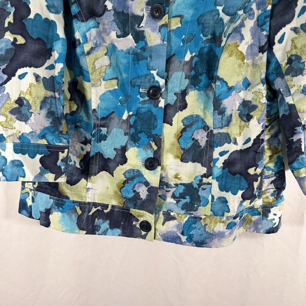 Coldwater Creek Jacket Women's 12 Blue Floral Linen Blend Button Up - Picture 3 of 9